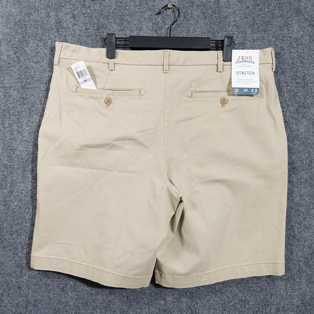 Izod Saltwater Shorts Mens 38 Pale Khaki Stretch Chino 9.5 Inseam Casual Summer
